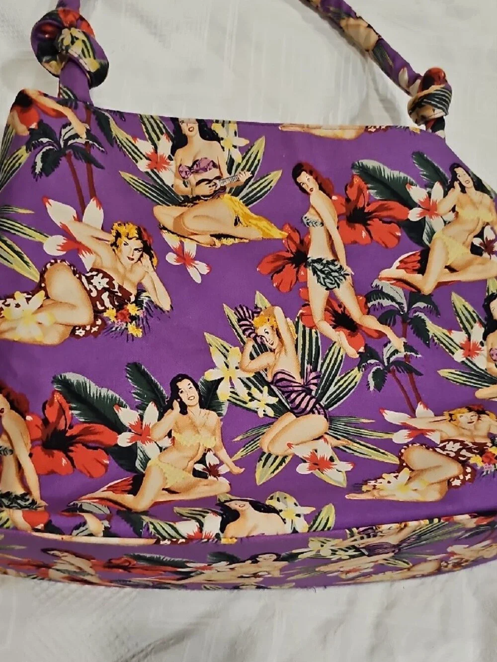 Purple Tropical Pin-Up Print Women's Shoulder Bag